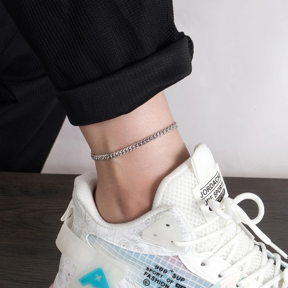 Trendy Jewelry 925 Pure Silver Cuban Chain Foot Bracelet Barefoot Jewelry Leg Temperature Foot Bracelet 241107