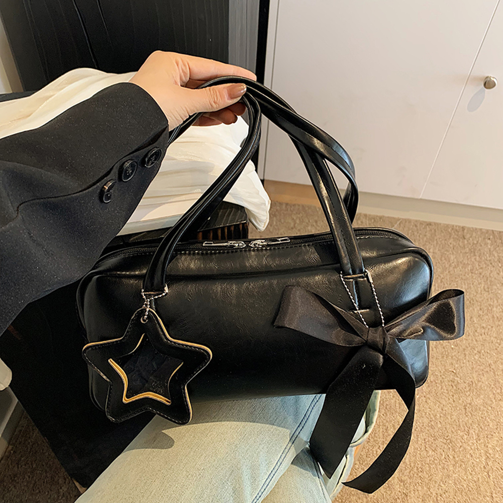 Women Fashion Bow Shoulder Bag Large Capacity PU Leather Vintage Armpit Bags Solid Color Retro Commuting Bag Single Shoulder Bag