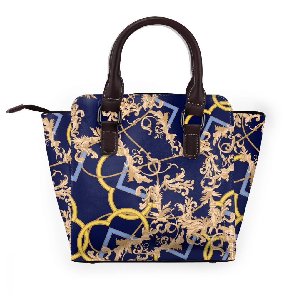 NOISYDESIGNS Fashion Leather Female Tote Bag Retro European Pattern Women Top-handle Bags with Rivets Retro Blue Tote Bags Sac