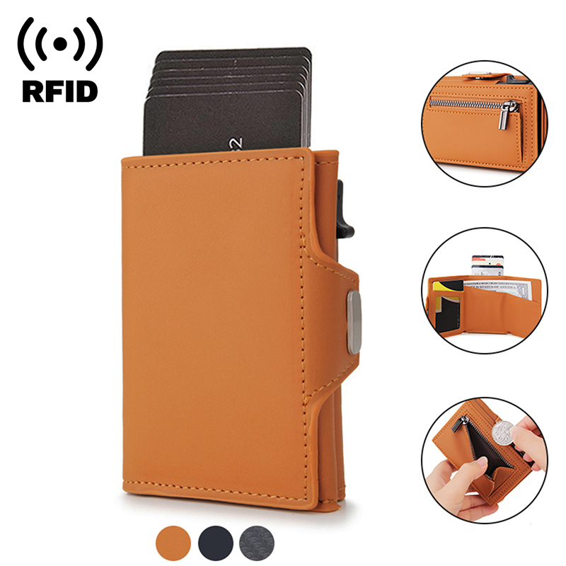 Choice Fashion Aluminum Credit Card Wallet RFID Blocking Trifold Smart Luxury Leather Men Wallets Slim with Coin Pocket Vallet