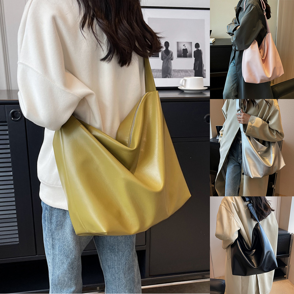 2023 Trend Solid Color Big Bucket Bags for Women Female Designer Silver Leather Shoulder Bag Handbags Hobo Bag Crossbody Bag