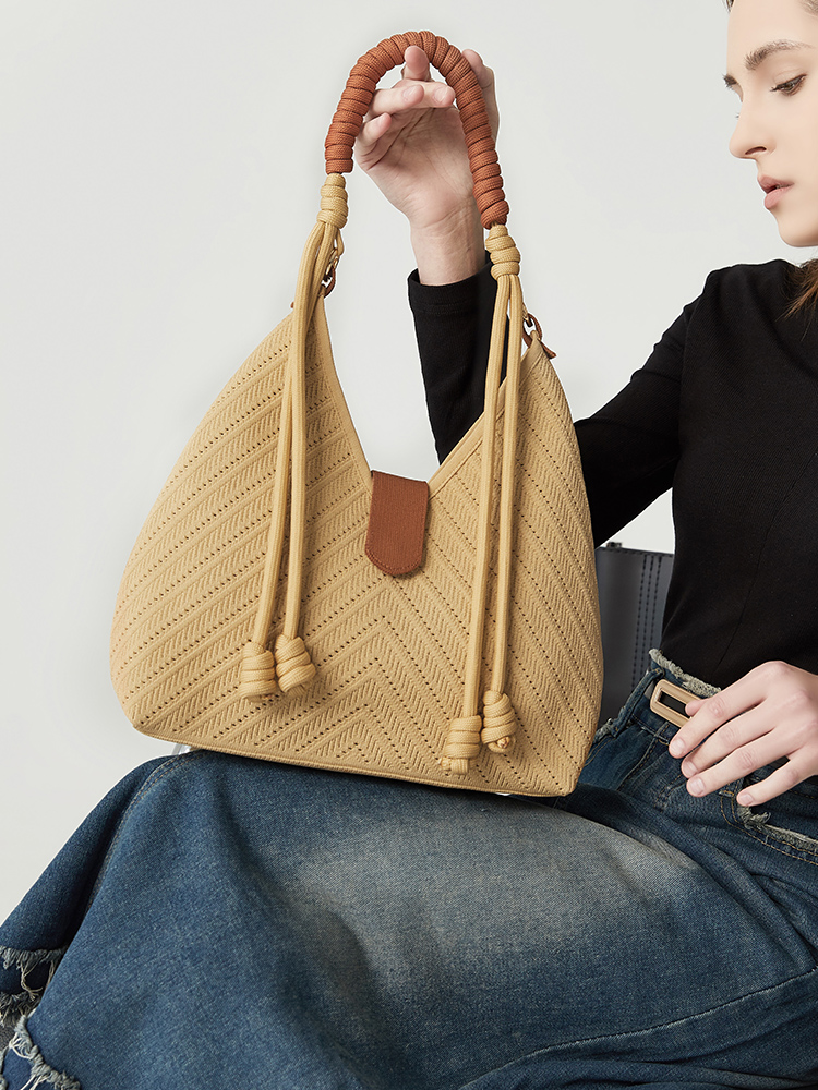 2024 New Fashion Knitted High-grade Texture Large Capacity Tote Bag Tide Simple Casual Woven Hollowed Out Shoulder Bag For Women