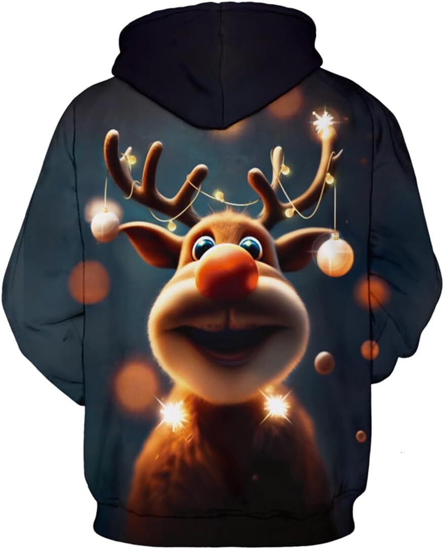 Hoodie for Mens Womens Mens Hoodie 3D Printed Pullover Hooded Sweatshirt Cool Outfits With Pockets Graphic Hoodies sweatshirt Cute deer pattern