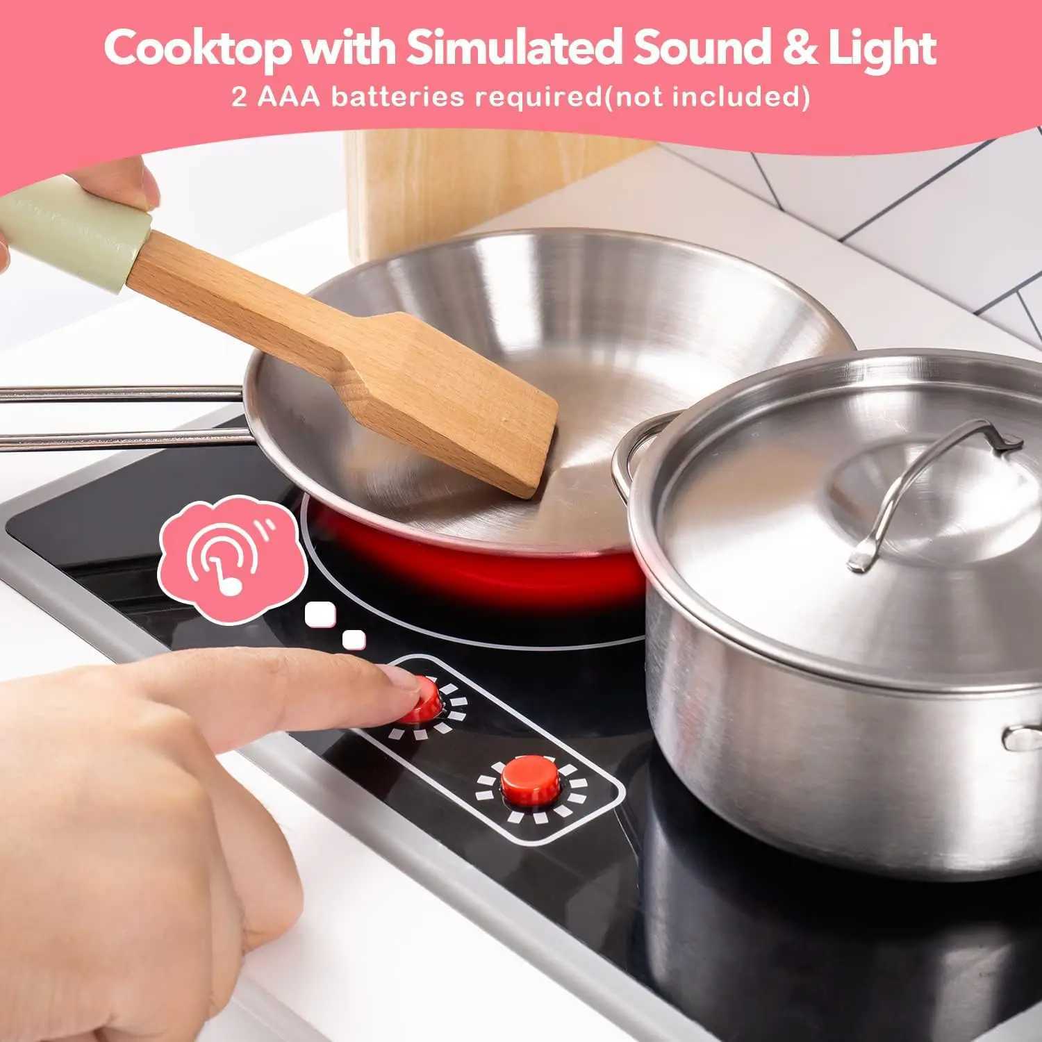 Robotime Robud Kitchen Playset Realistic Pretend Play Kitchen Montessori Wooden Play Kitchen Toy Kitchen Set for Kids Girls Boys X241107