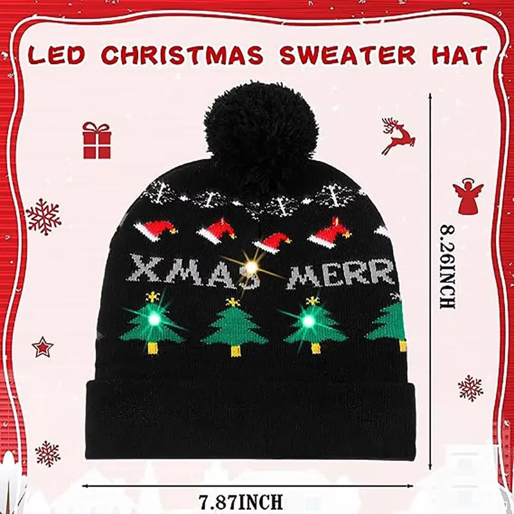1/2/5/10/20 Christmas hats with LED lights on Beanie knitted hats winter snow hats Christmas party discounts for adults and ren 241106