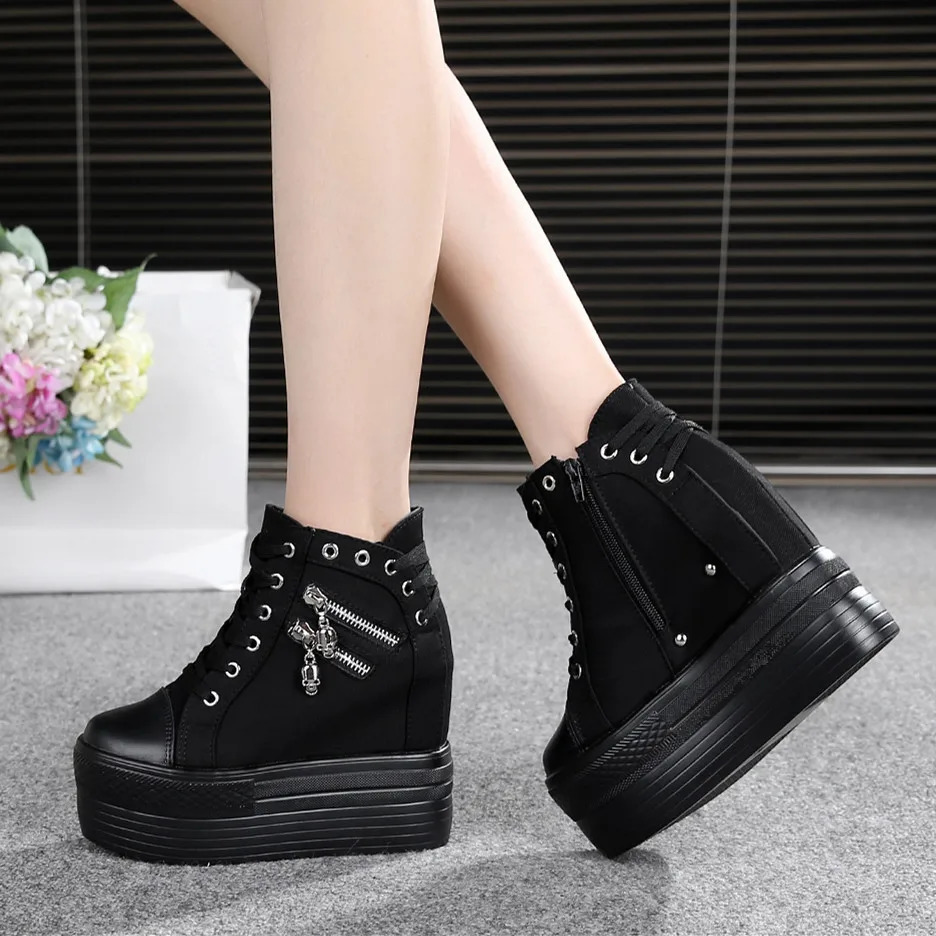 Classic Hidden High Heels Platform Sneakers Womens Breathable Wedge Canvas Shoes Womens Casual Boots Autumn Zapatos Mujer 241106
