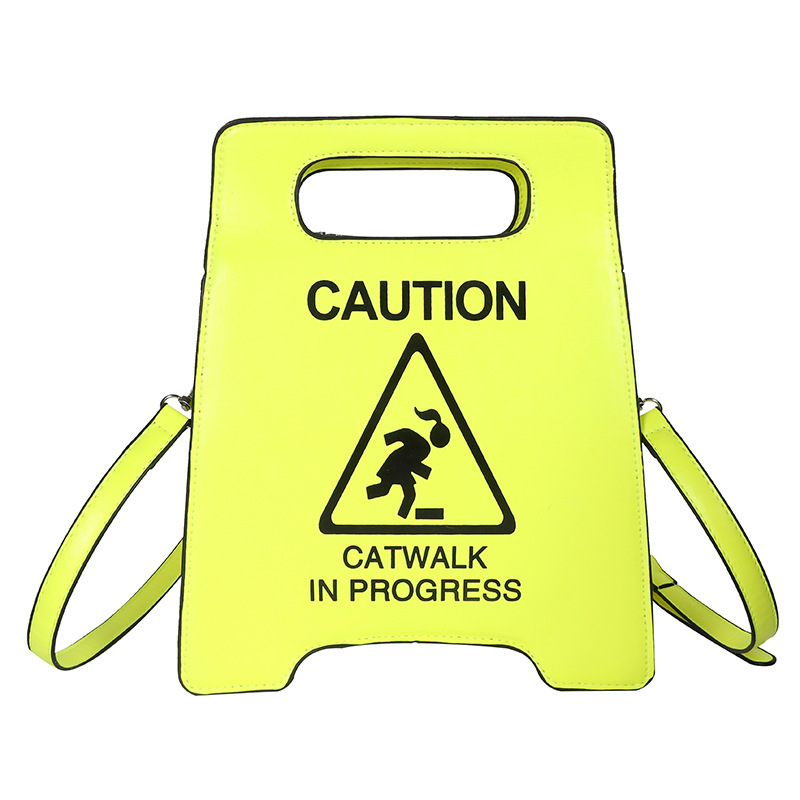 Fun Fashion Warning Sign Shape Women Bag Letter Printing Shoulder Bag Ladies Hand Bag Crossbody Messenger Purse Women Tote Bag