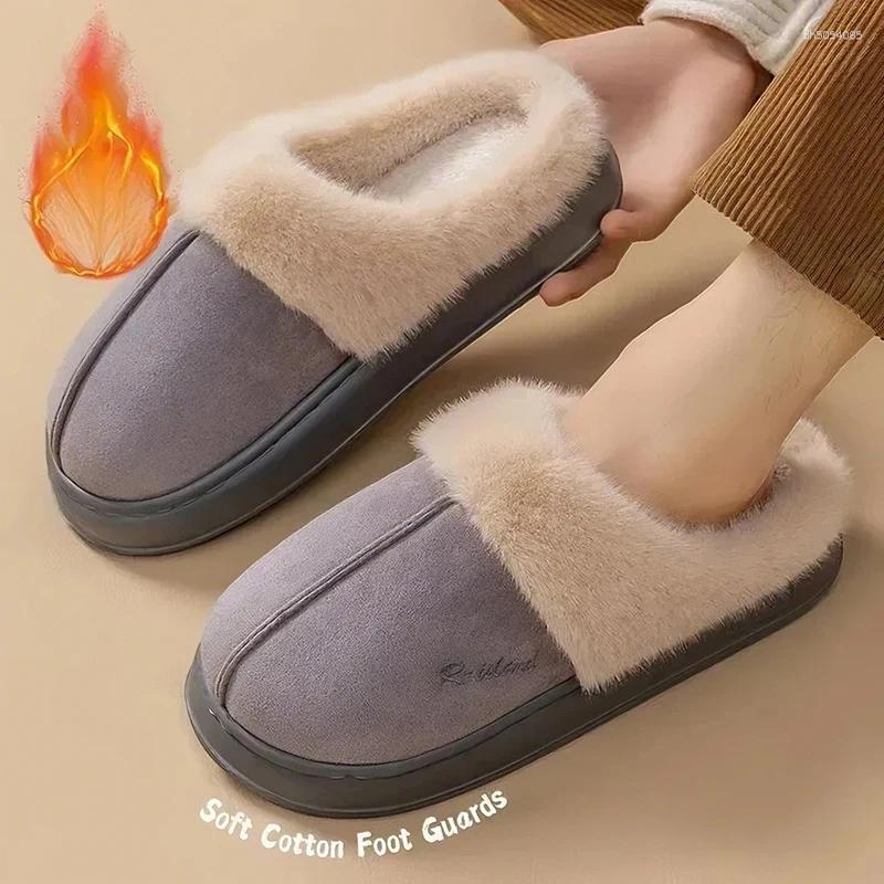 Designer Women's Slippers Plush Cotton Autumn Winter Home Shoes Indoor Thick Sole Non-Slip Warm Fashion Slides
