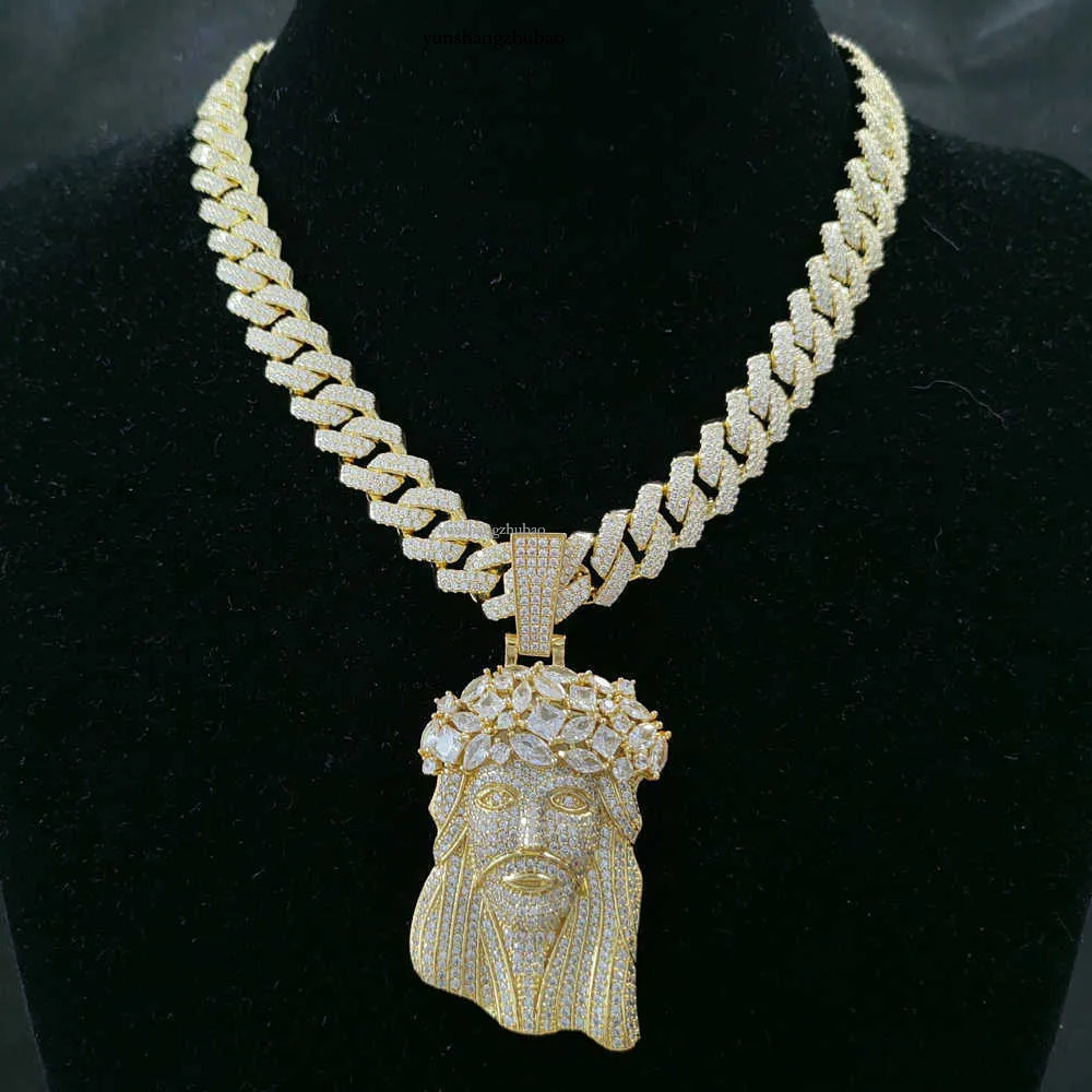 Jesus Pendant with 13mm Moissanite Cuban Chain Necklace Hip Hop Jewelry for Men Gift Free shipping