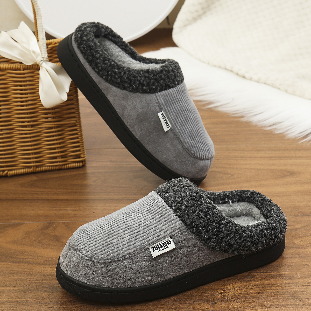 Men's and Women's New Straight Striped Home Warm Cotton Slippers Size36-45.