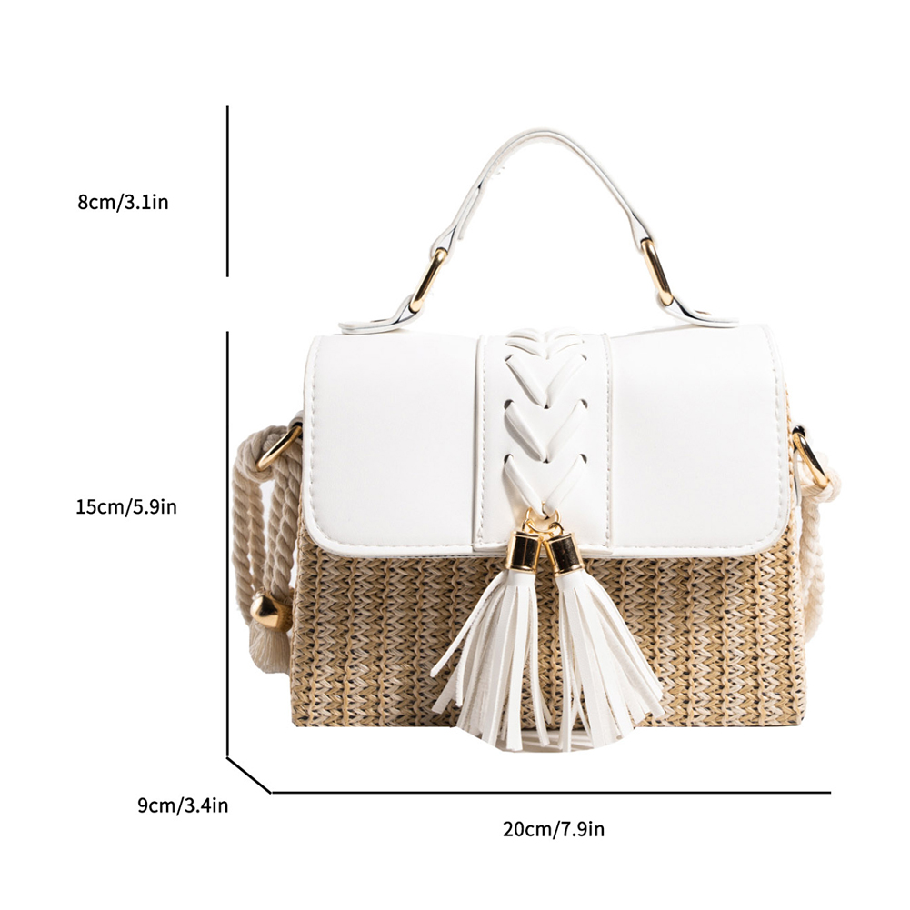 Straw Crossbody Bag with Tassel Summer Chic Woven Handbag Shoulder Purse Shoulder Clutch Bag Top Handle Bag for Women