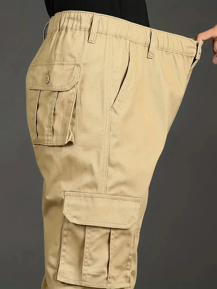 Cotton multi flap pocket mens straight leg cargo pants loose casual outdoor pants mens work pants hiking tactics 241106