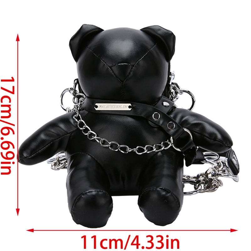 Womens PU Leather Case Purses Wallet Cartoon Bear Small Crossbody Shoulder Bag with Chain Strap