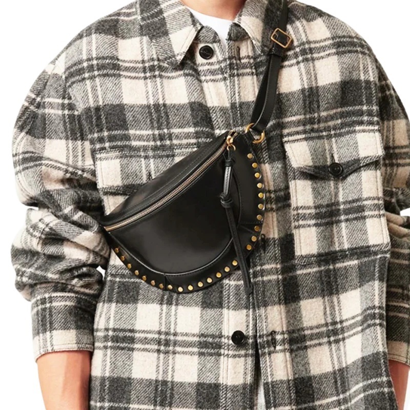 Rivet Decoration Woman Crossbody Bag Genuine Leather Metal Rivet Bag Women Shoulder Bag Female Chest Bags Sac A Mian