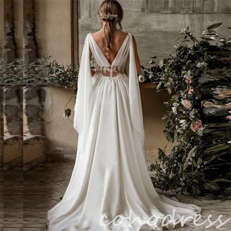 Gatsby Boho Wedding Dresses Illusion Front Fairy Beach Bridal Dress Elegant Country Backless Elvish Robe De Mariage hochzeitskleid Vestidos De Novia