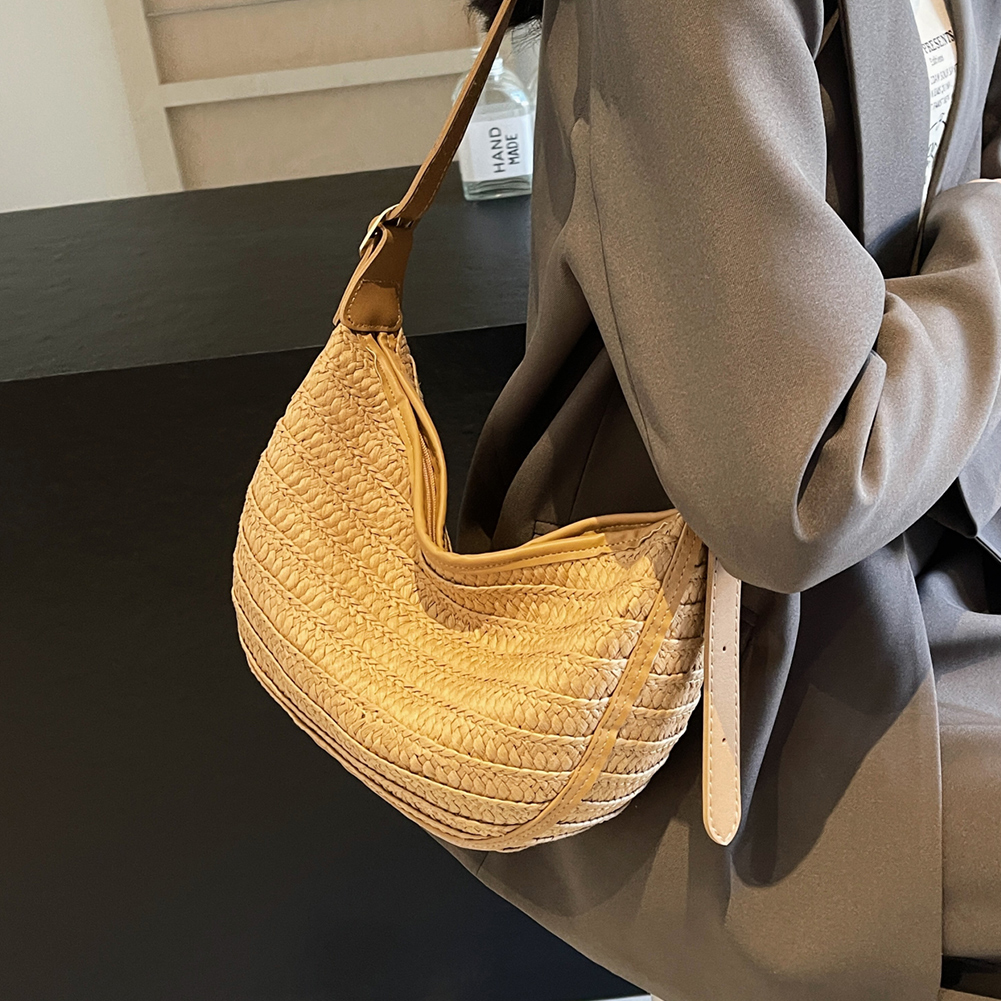 Ladies Fashion Summer Straw Crossbody Bag Women Beach Holiday Shopping Woven Shoulder Handbag Purses Trendy Women Hobo Bags