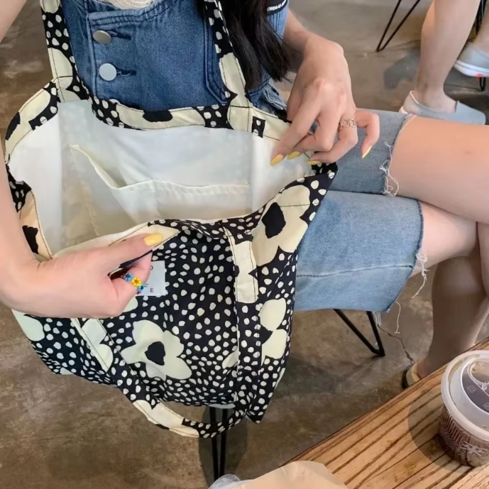 Women 2024 New Canvas Floral Shoulder Bag Large Capacity Printed Shopping Female Fashion Casual Open Handbag