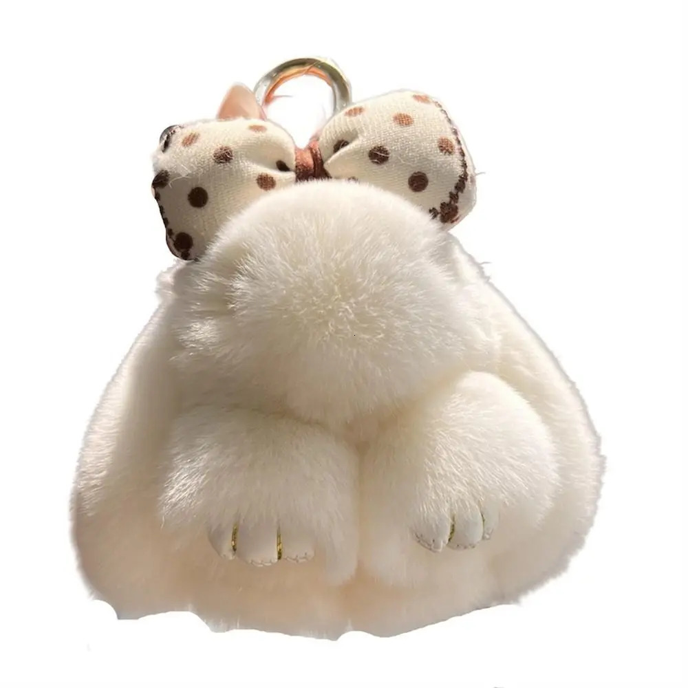 Hair Bow Rabbit Fur Keychain Cute Fluffy Rabbit Keychain Bag Charm Alloy Ring Plush Rabbit Keychain Jewelry Gift 241107