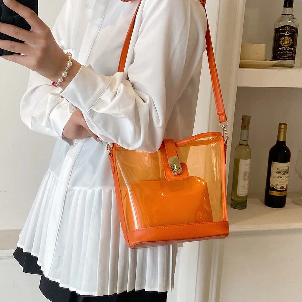 Womens Transparent Shoulder Bag PVC Transparent Bag Fashion Shopping Bag Waterproof Girl Cross Body Bag Solid Color Messenger Bag 241106