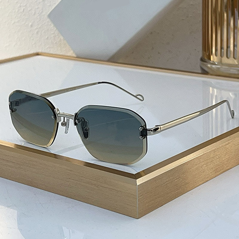 Designer Polygonal Gradient Sunglasses Womens Luxury Frameless Mixed Color Curved Mirror Legs Design Style Mens Fashion Celebrity Charming Glasses 42100U