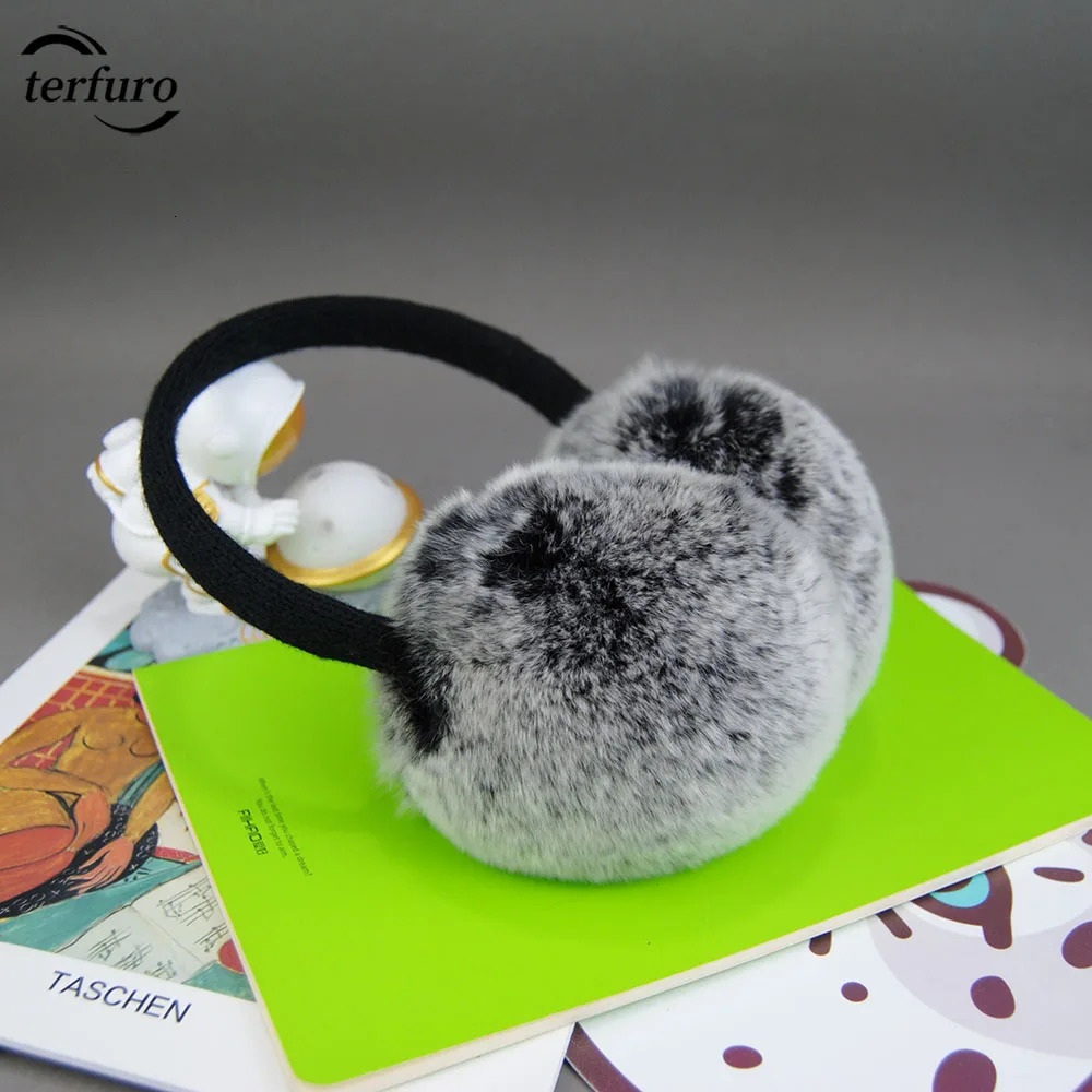 Winter natural 100% real Rex rabbit fur earmuffs for womens outdoor warm hair accessories 241107