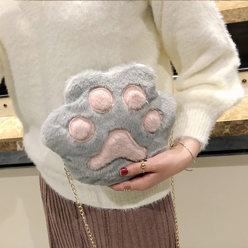 1 Pcs Women Student Shoulder Crossbody Bag Cute Plush Cat Paw for Mobile Phone UND Sale