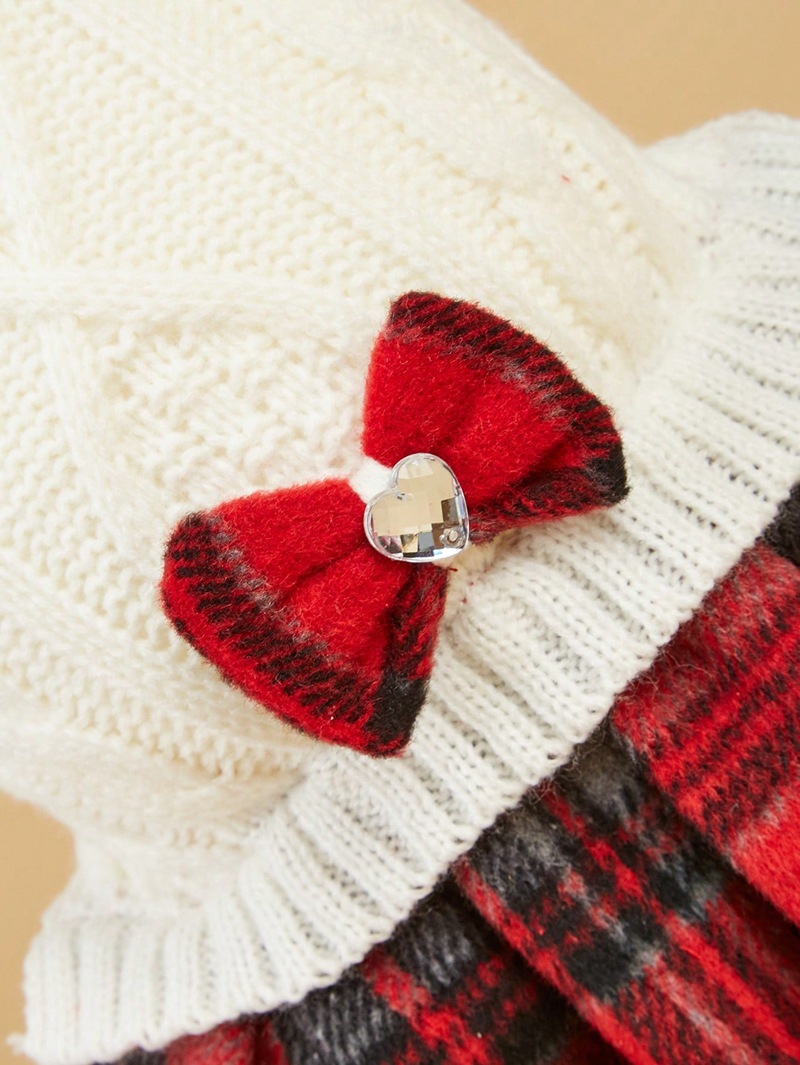 Sweaters Girl Pullover Comfy Small with Bowtie Buffalo Check Coats Dog Clothes Turtleneck Dress Knitwear Puppy Sweater Free shipping