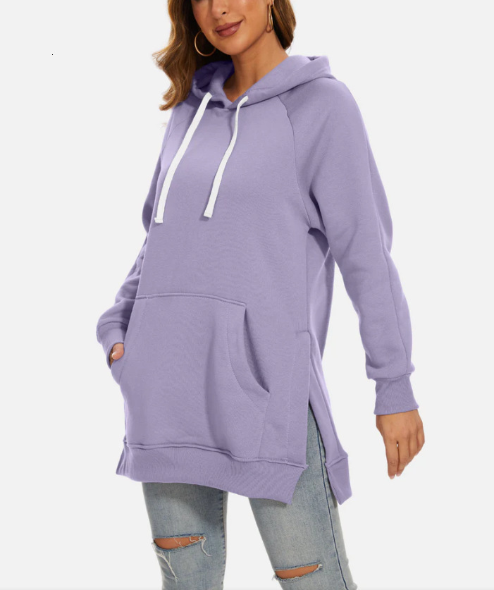 New Autumn/Winter Collection Solid Color Women's Split Shoulder Sleeve Velvet Hoodie Designer Trendy T-shirt