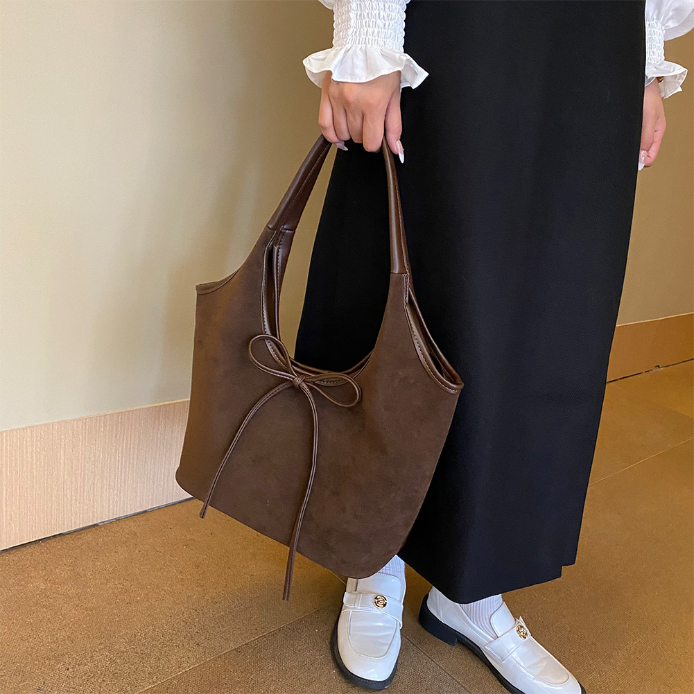 New Retro Suede Handbag For Women High-quality Large Capacity Shoulder Bag, Women's Split Leather Underarm Handbag