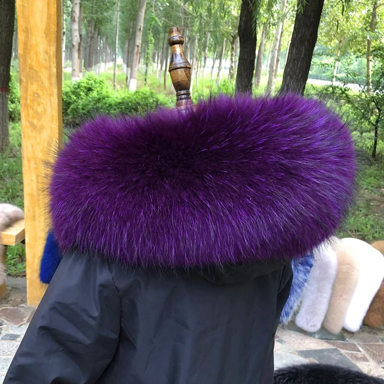 Winter Real Fur Collar Raccoon Luxery Scarf Furry Neck Warmer Women Men Fluffy Natural Fur Shawl Fur Trim Coat Hood Scarves 241107 - view 7