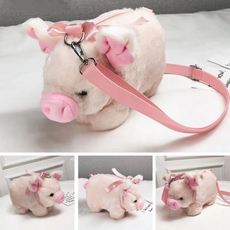 Y2k Cute Pig Shoulder Bag Plush Stuffed Animal Crossbody Bag Women Fashion Winter Soft Purse Cartoon Handbag Phone Money Storage