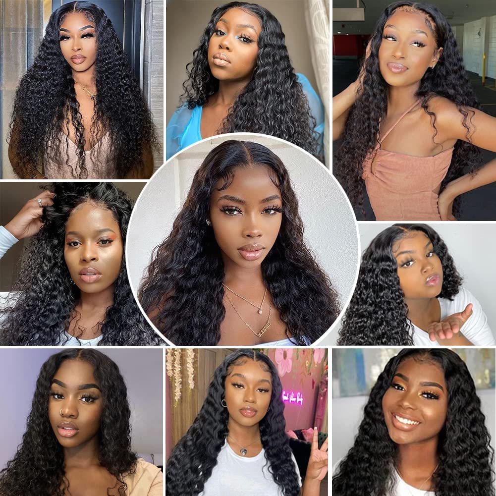 Deep Wave full Lace Front Wigs Human Hair HD Transparent Lace Frontal Wigs 4x4 Pre Plucked 180% Density Curly closure Wig for Women Wet and Wavy Wigs