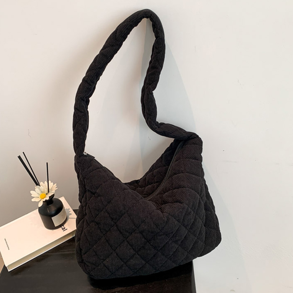 Women Underarm Bag Corduroy Quilted Shoulder Bag Large Capacity Shoulder Bag Trendy Bag for Daily Office Use Solid Color Handbag
