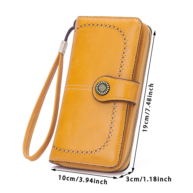 Vintage Oil Wax Female Handbag Purse Hollowing Large Capacity Long Purses