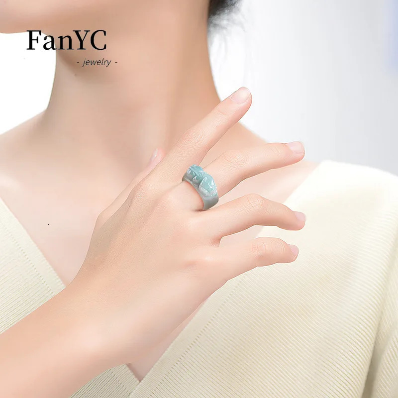 Myanmar A-goods jade blue water brave trigger finger hand-painted grand ice jade ring mens and womens holiday gifts 241106