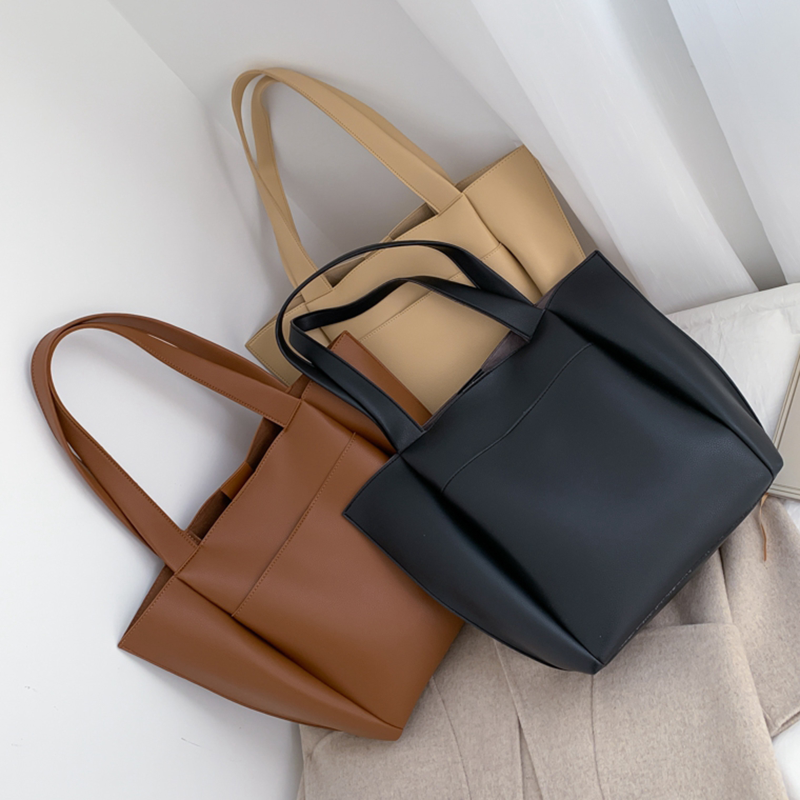 Womens Leather Handbag Large Capacity Top Handle Shoulder Bags Tote Black