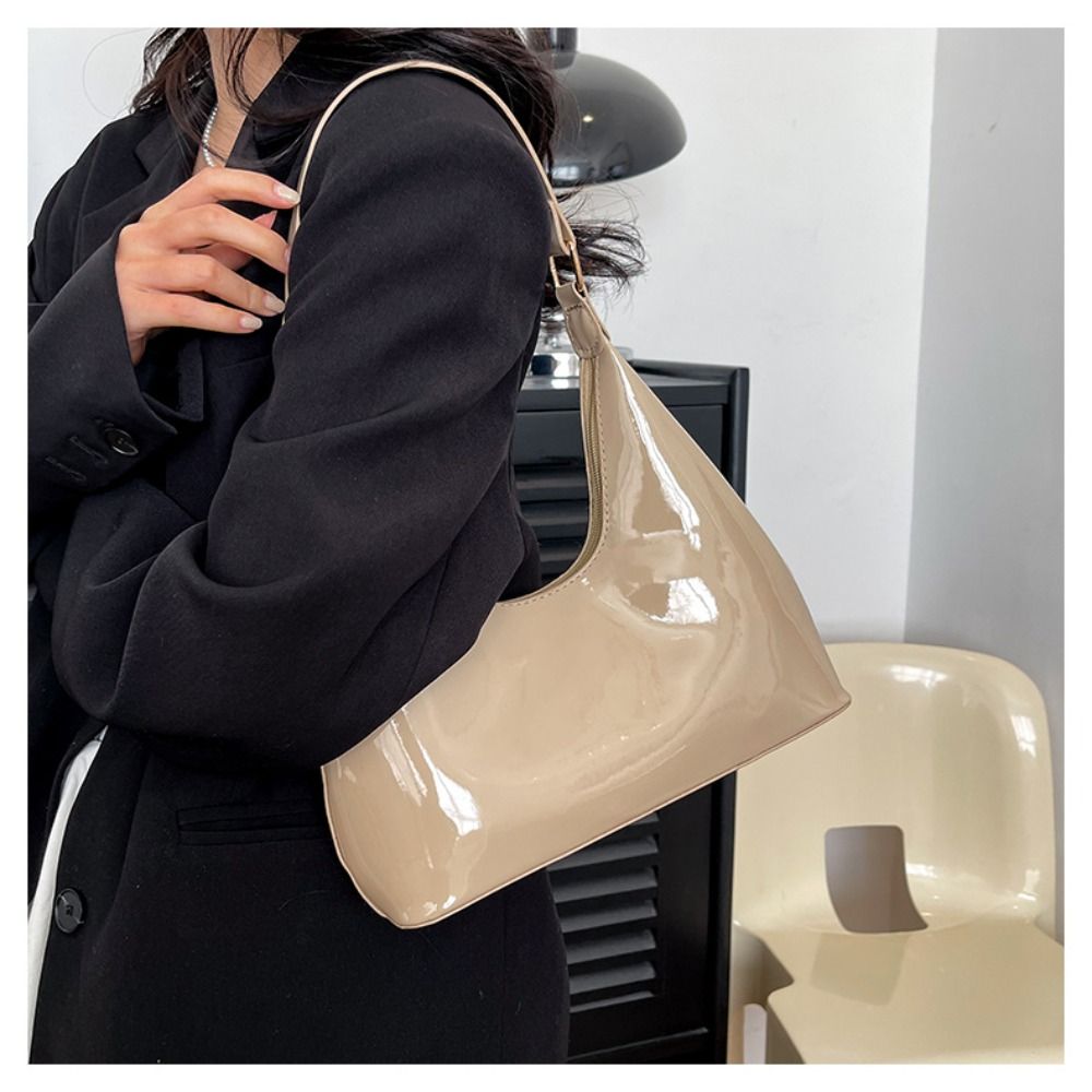 Glossy Shoulder Bag Fashion PU Leather Solid Messenger Bag Purse Women