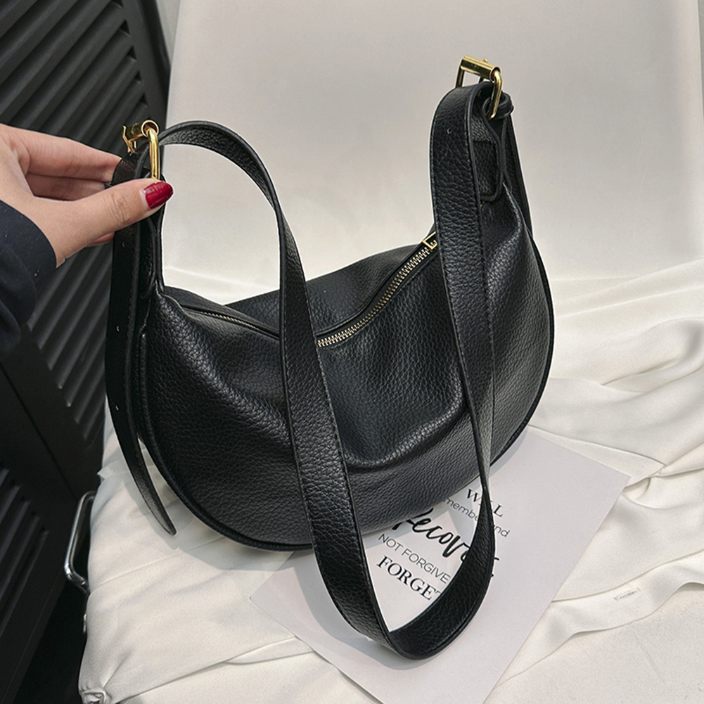 Women Crescent Shoulder Bag PU Leather Half Moon Satchel Bag Solid Color Simple Underarm Bag Female Commute Bag