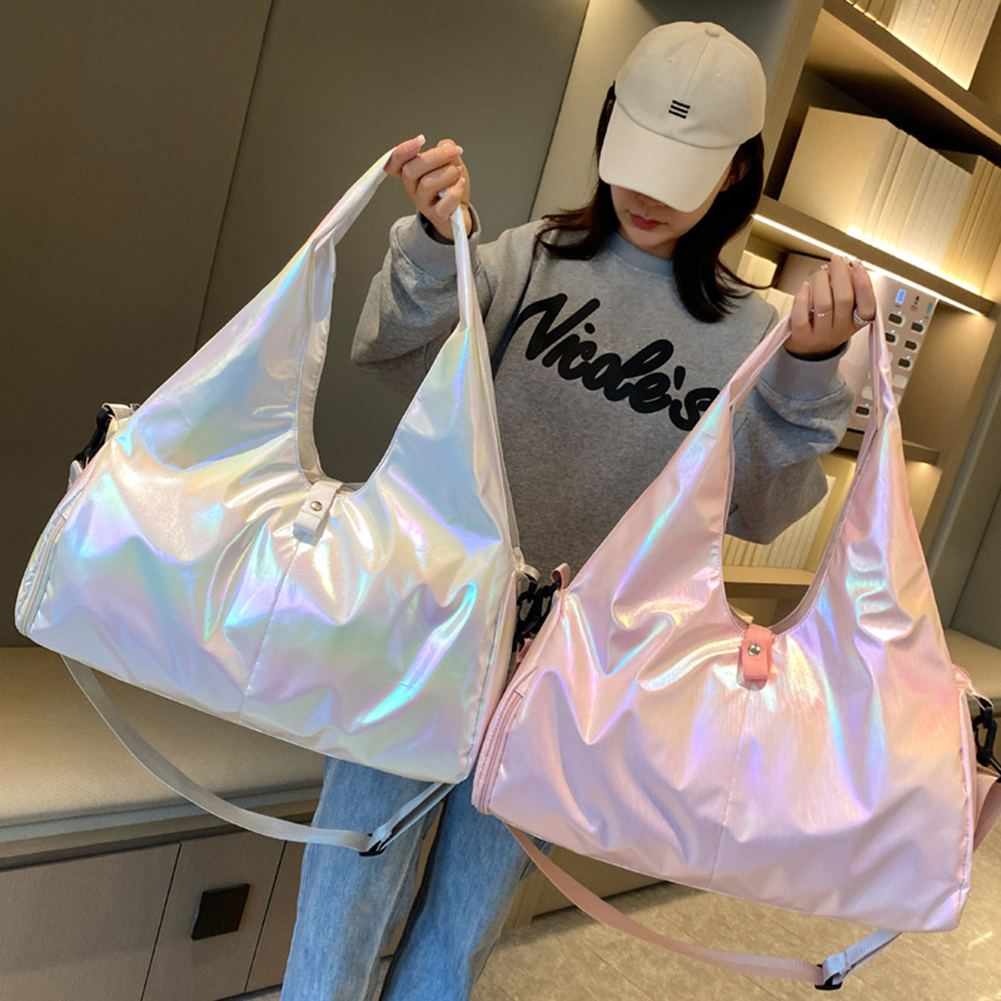 Fashion Female Yoga Sports Bags Girl Pearlescent Handbag with Shoe Storage Large Capacity Waterproof Travel Dance Tote Crossbody