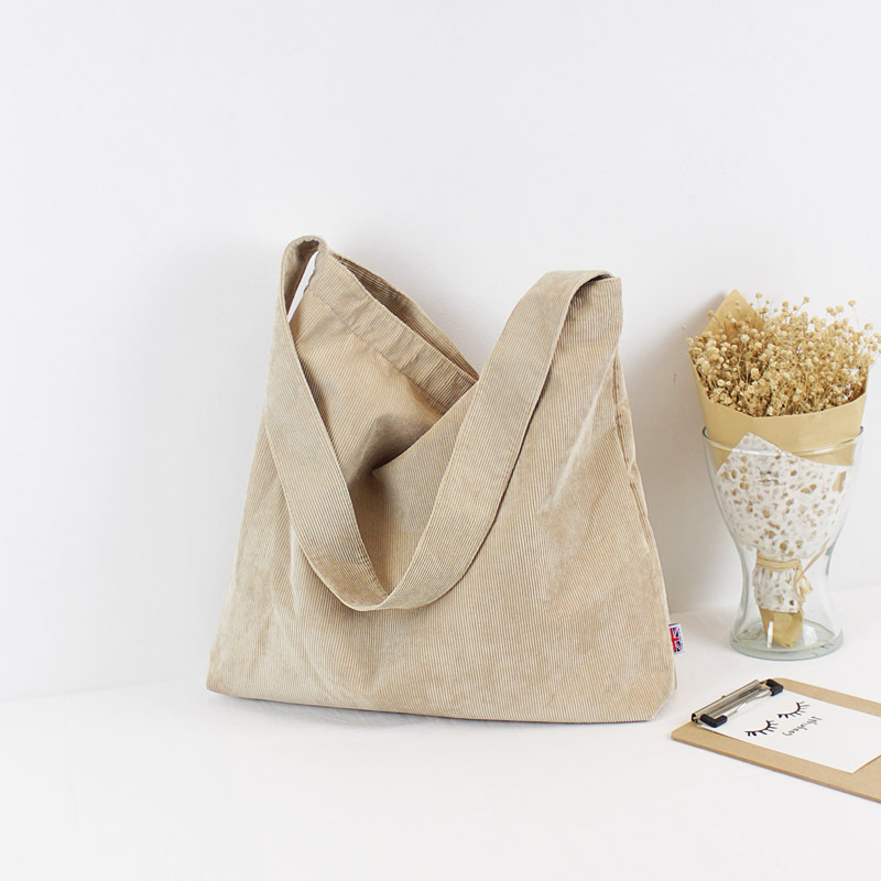 Women Corduroy Shoulder Bag Canvas Cloth Fabric Handbag Solid Casual Tote Ladies Eco Shopping Bags College Students Books Bag