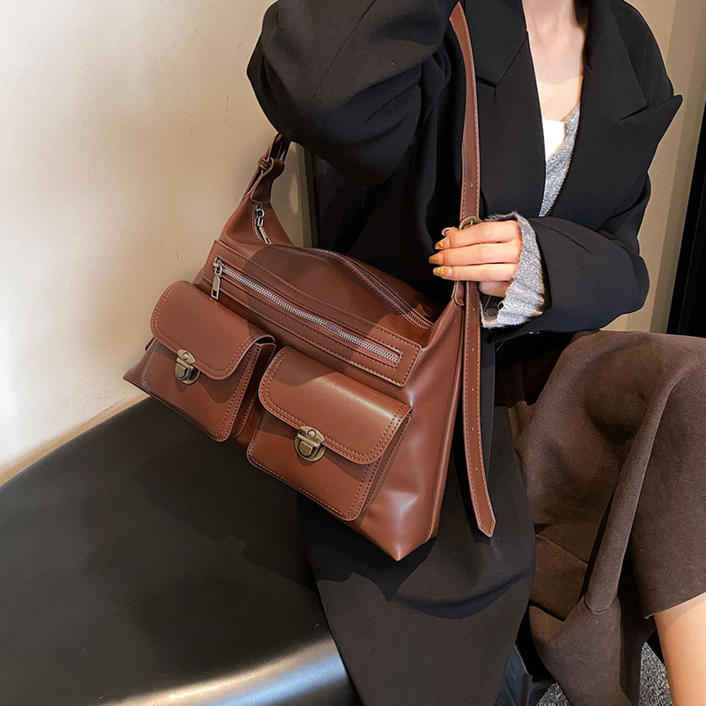 Vintage Black Brown Shoulder Bag for Women Retro Pu Leather Soft Pocket Luxury Designer Purses and Handbags Female Y2k Cross Bag
