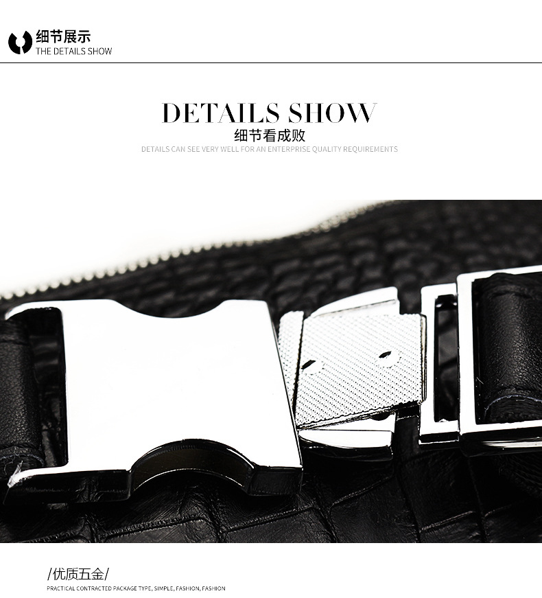 100% Real/Genuine crocodile Skin men tote cross body chest bag small size men bag black color alligator skin with cow skin inner
