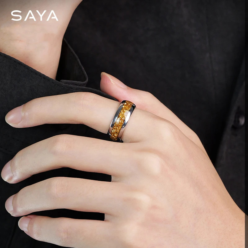 Mens Ring Womens Tungsten 8mm Gold Sparkling Painting Fill Party Birthday Engagement Gift Carving 241106