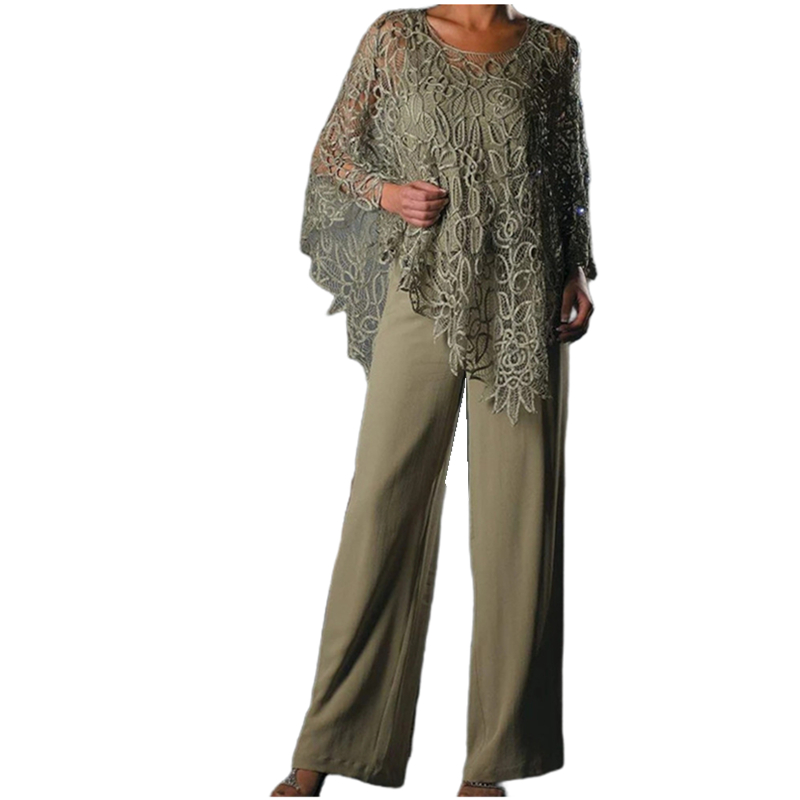 Elegant Mother Of The Bride Pants Suits Lace Shawl Crew Neck 3 Pieces Women Formal Wear Simple Wedding Guest Dresses Special Occasion Party Gown