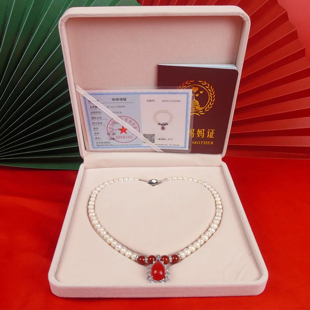 HON Natural Freshwater Pearl Necklace Ruby Bone Marrow Pearl Shaped Pendant Bracelet Earrings Jewelry Birthday Gift 241106