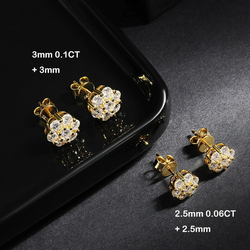 EWYA 7-Stone Flower Full 2.5/3mm D-color silica female earrings 925 silver plated 18K GRA certified party earrings 241106