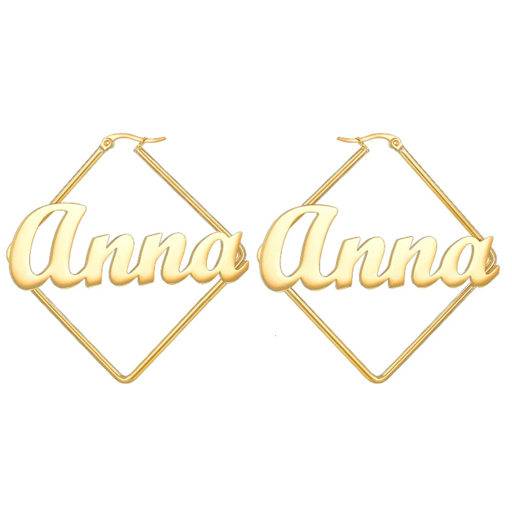 YHUISO Customized Name Ring Earrings Personalized Letter Name Plate Stainless Steel Gothic Flower Emblem Earrings 241106