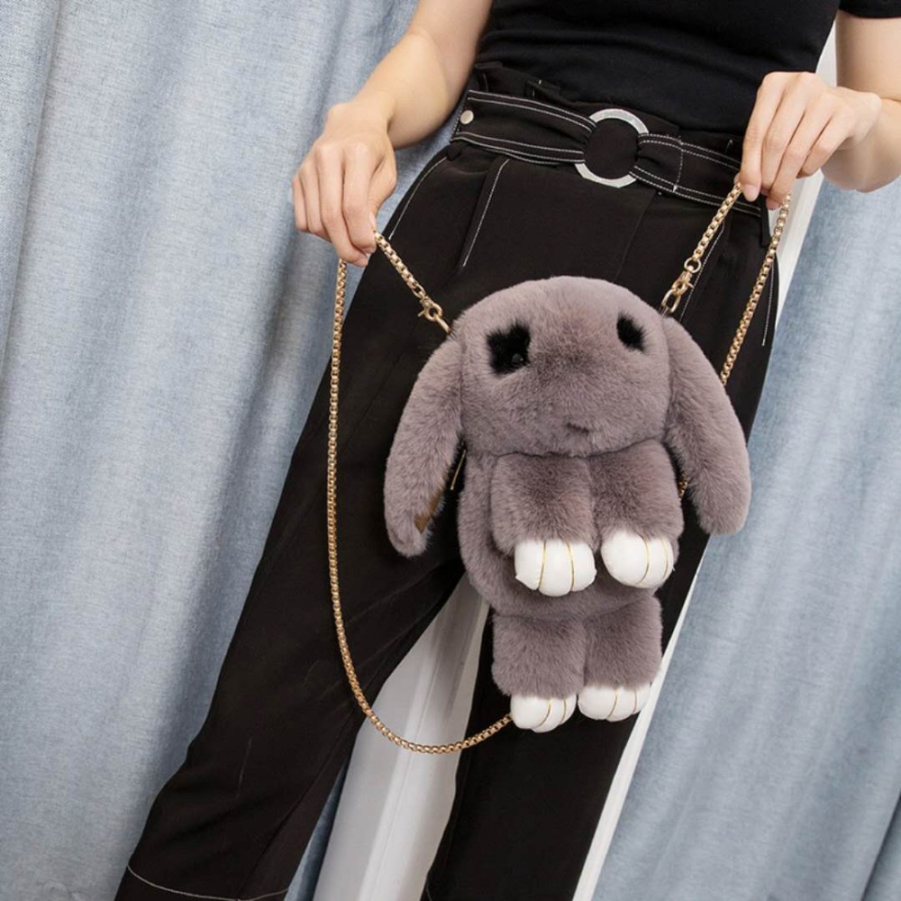 NEW fashion girl fur cape hare wool chains handbag women's casual plush dead eyelash rabbit messenger bag