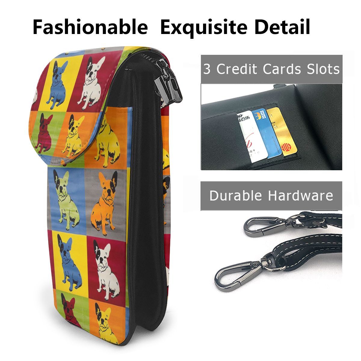 Fashion Flap Crossbody Bags For Women PU Leather Small Square Bag Clutches Casual Shoulder Messenger Bag French Bulldog Handbags