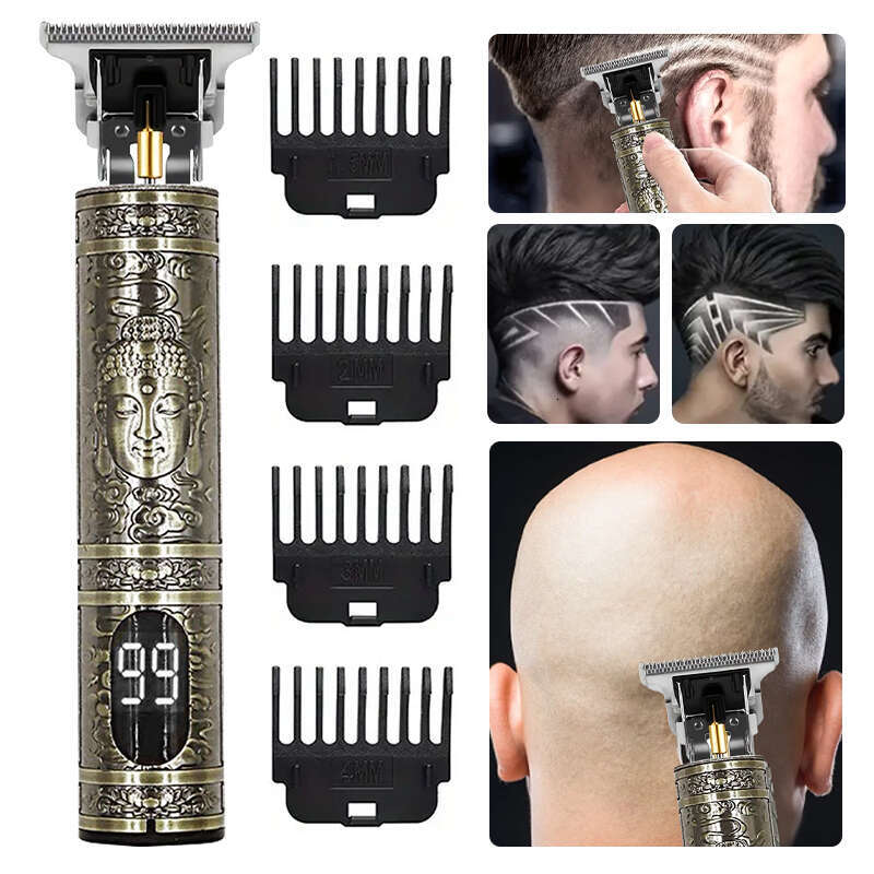 Professional Men's Hair Clippers Kit with LCD Display Wireless Charging Close Zero Gap Cutting Beard Trimmer